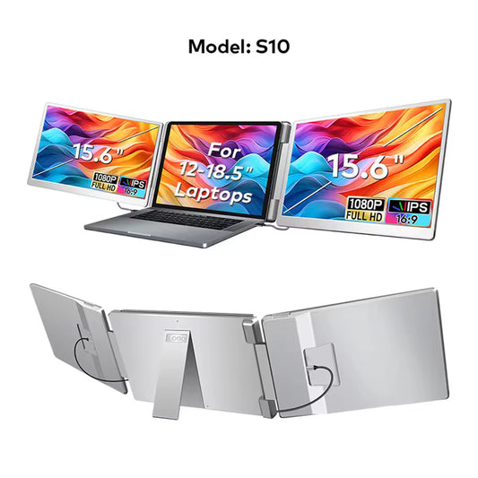 Laptop Screen Extender, Triple Portable Monitor for 13"-16.5" Laptop with Stand, Dual Monitors Built-in Speakers, Plug & Play, Monitor Extender for MacOS/Wins/Chrome/Dex