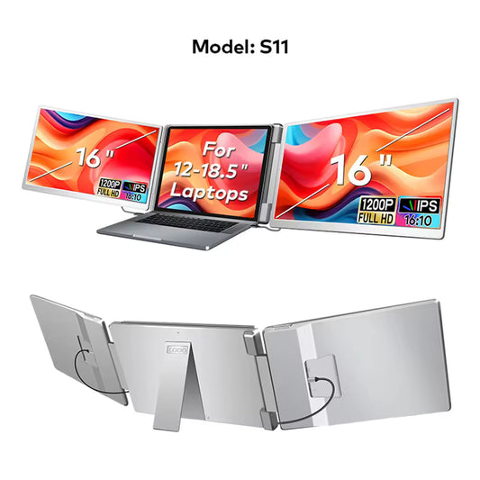 Laptop Screen Extender, Triple Portable Monitor for 13"-16.5" Laptop with Stand, Dual Monitors Built-in Speakers, Plug & Play, Monitor Extender for MacOS/Wins/Chrome/Dex