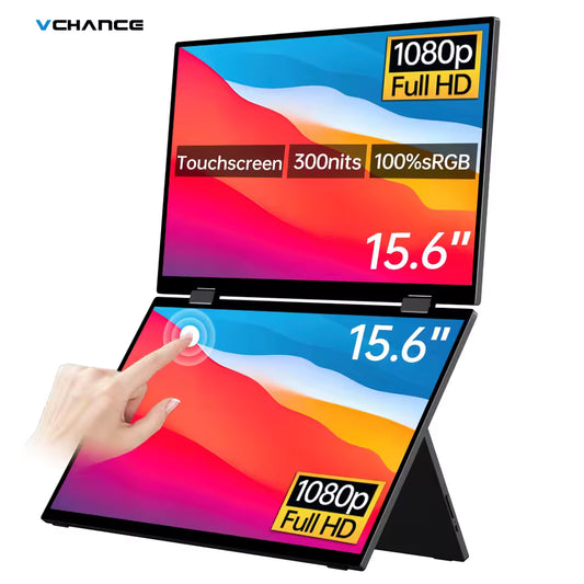 Folding Portable Monitor Dual Touch Screen 1080p 300nits VESA 75mm Freely Adjust Display Extender for Laptop PC With Bag