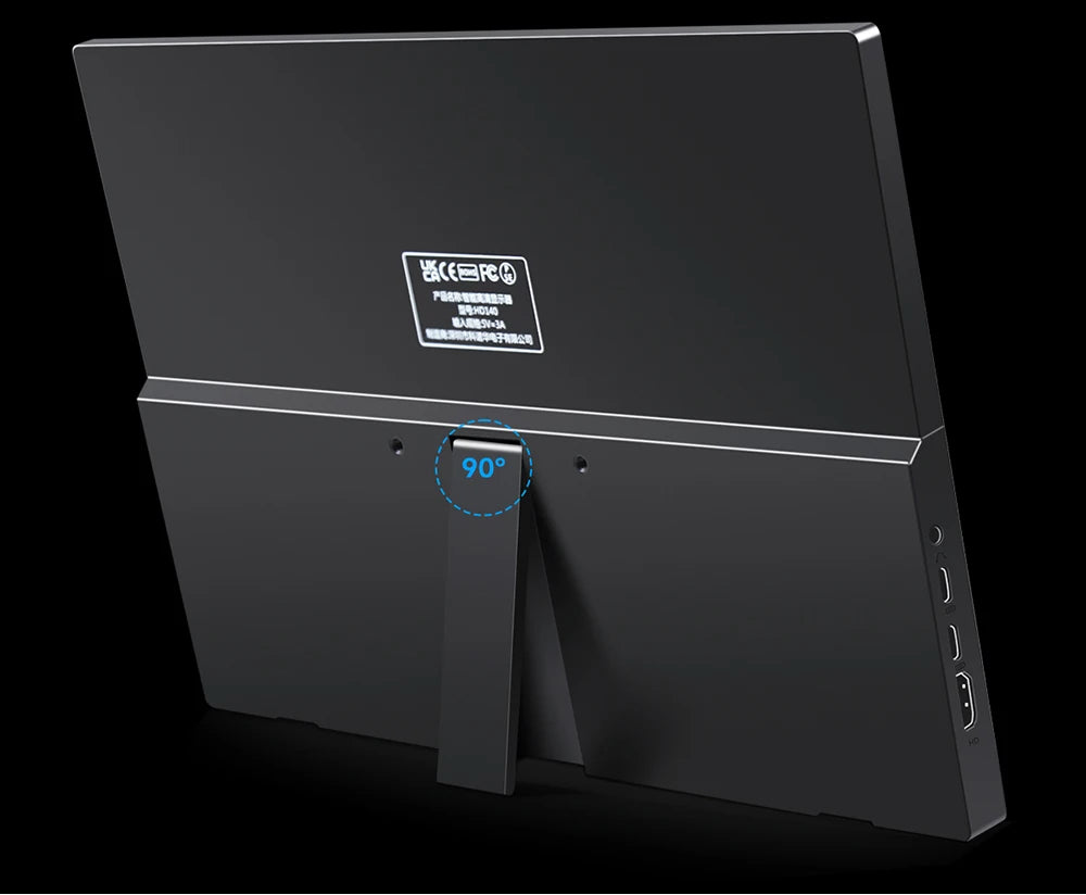 Black electronic device with adjustable stand on a black background