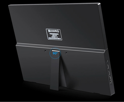 Black electronic device with adjustable stand on a black background